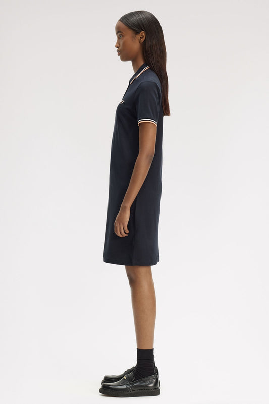 D3600 Twin Tipped Fred Perry Shirt Dress (Navy / Snow White / Peach)