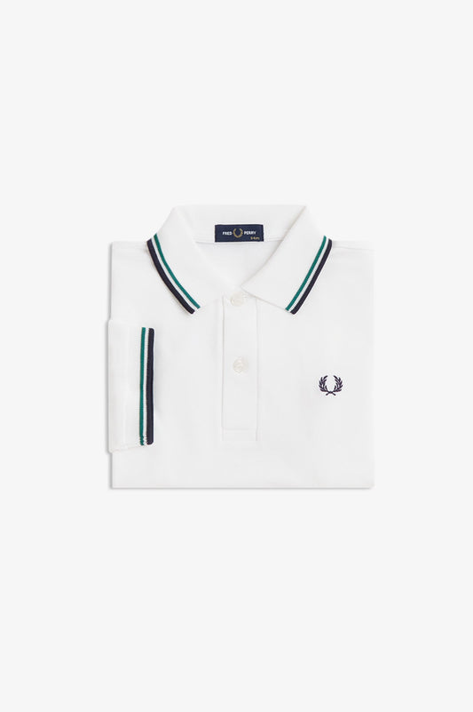 SY3660 Kids Twin Tipped Fred Perry Shirt (Snow White / Sport Green / Navy)