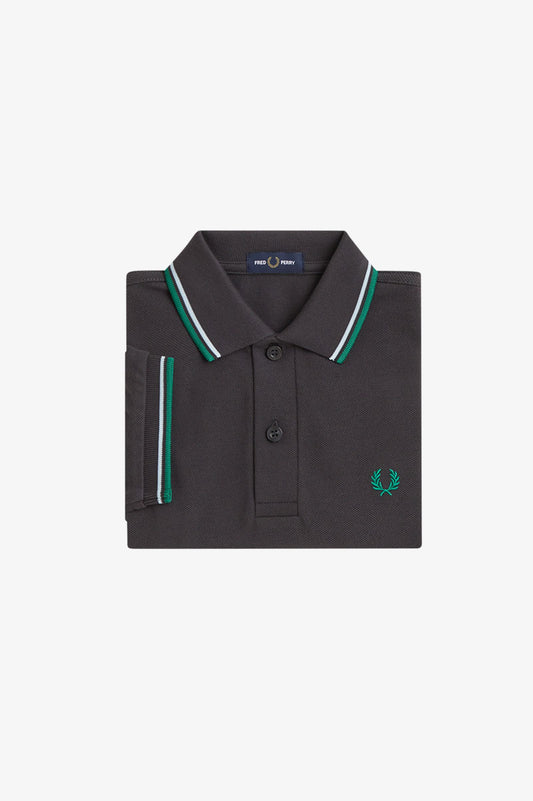 SY3660 Kids Twin Tipped Fred Perry Shirt (Anchor Grey / Light Ice / Sport Green)