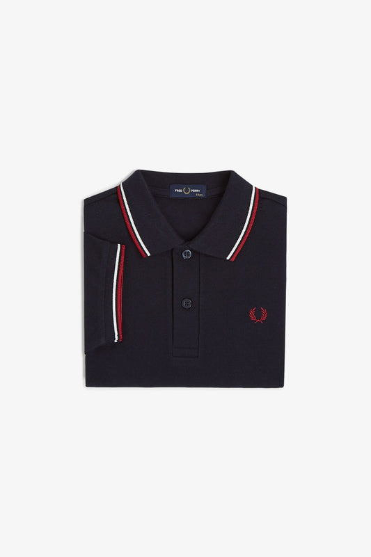 SY3660 Kids Twin Tipped Fred Perry Shirt (Navy / Snow White / Burnt Red)