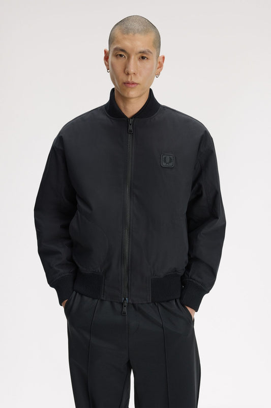J3332 Leather Patch Bomber Jacket (Black)