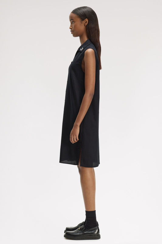 D2183 Sheer Stripe Sleeveless Dress (Black)