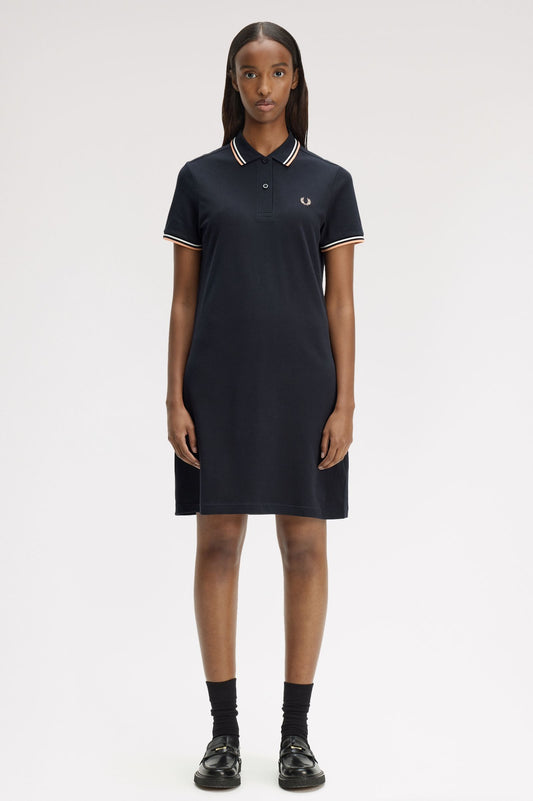D3600 Twin Tipped Fred Perry Shirt Dress (Navy / Snow White / Peach)