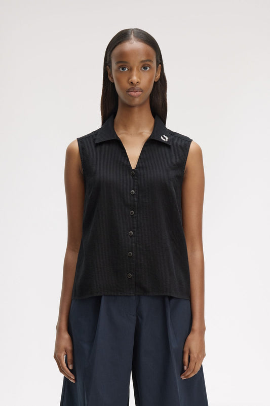G2186 Sheer Stripe Sleeveless Shirt (Black)