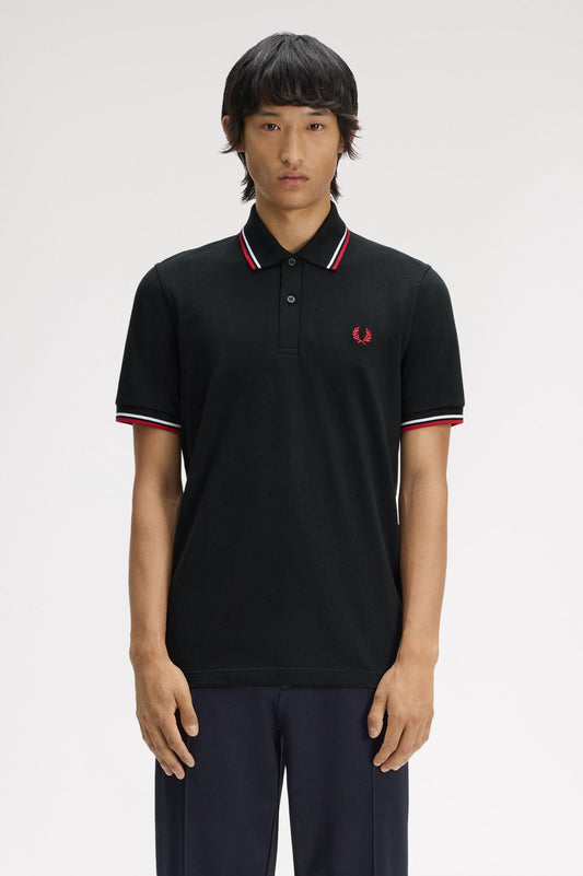 M12 The Fred Perry Shirt (Black / White / Bright Red)