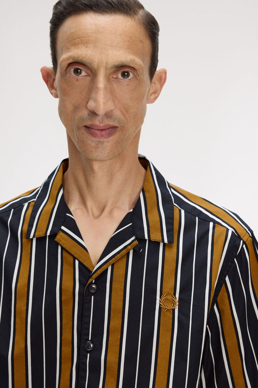 M2473 Striped Revere Collar Shirt (Black)