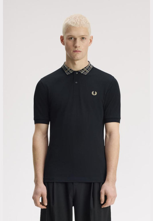 Fred Perry M3433 Tartan Collar Polo Shirt (Black)