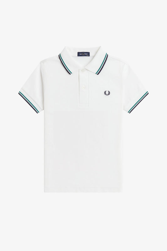SY3660 Kids Twin Tipped Fred Perry Shirt (Snow White / Sport Green / Navy)