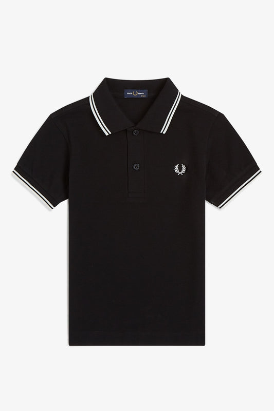 SY3660 Kids Twin Tipped Fred Perry Shirt (Black/ White/ White)