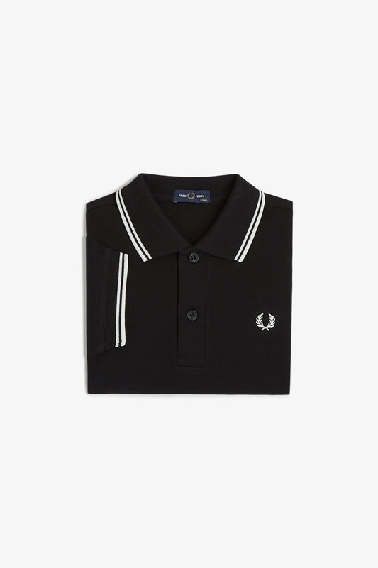 SY3660 Kids Twin Tipped Fred Perry Shirt (Black/ White/ White)