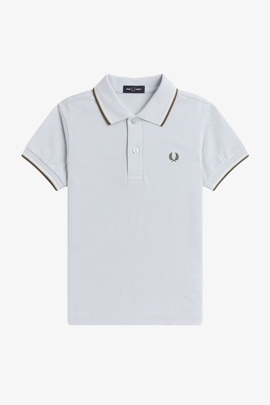 SY3660 Kids Twin Tipped Fred Perry Shirt (Dusky Blue / Ecru / Laurel Wreath Green)