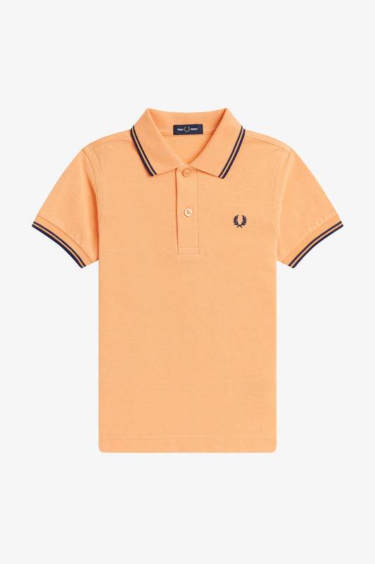 SY3660 Kids Twin Tipped Fred Perry Shirt (Peach/ French Navy/ French Navy)