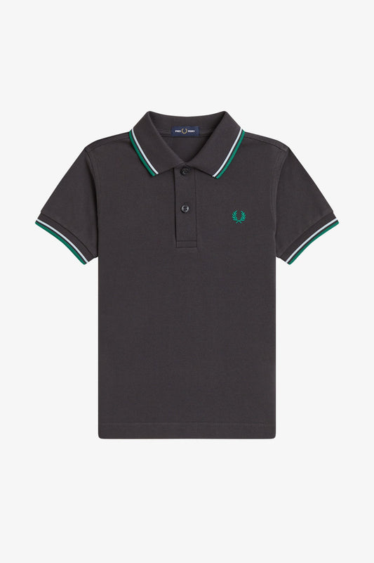 SY3660 Kids Twin Tipped Fred Perry Shirt (Anchor Grey / Light Ice / Sport Green)
