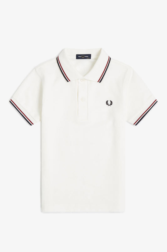 SY3660 Kids Twin Tipped Fred Perry Shirt (Snow White / Burnt Red / Navy)