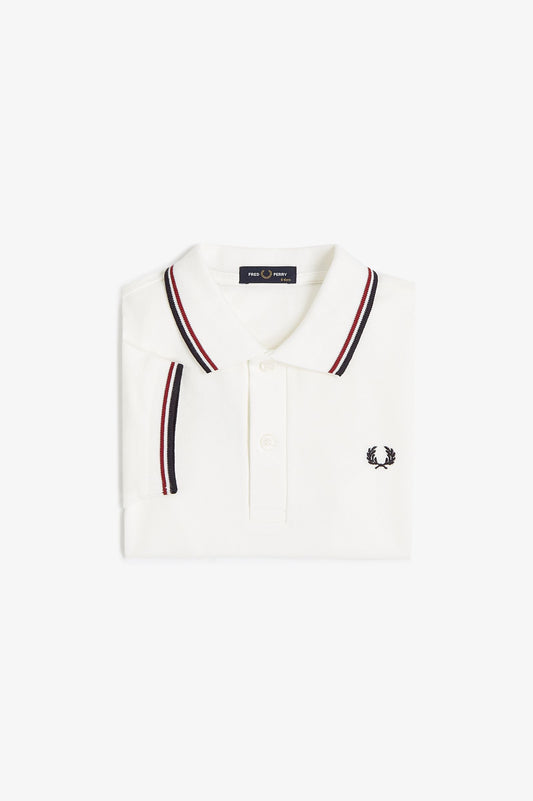 SY3660 Kids Twin Tipped Fred Perry Shirt (Snow White / Burnt Red / Navy)