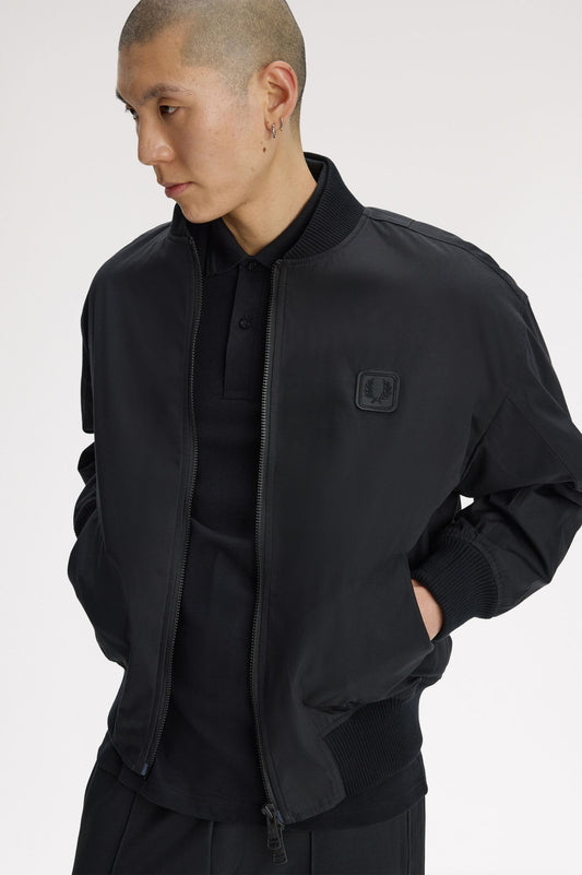 J3332 Leather Patch Bomber Jacket (Black)